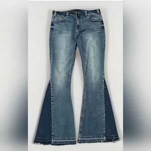 ROCK &Roll Cowgirl Mid Rise Bell Bottom Flare Dark Wash Blue Women's Jeans Y2k